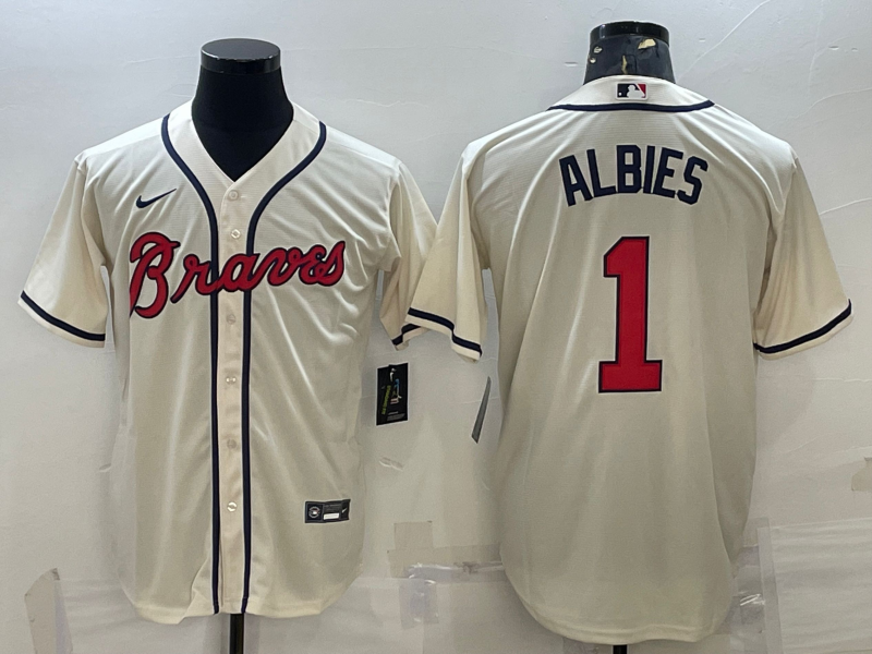 Men's Atlanta Braves Ozzie Albies #1 Beige Jersey